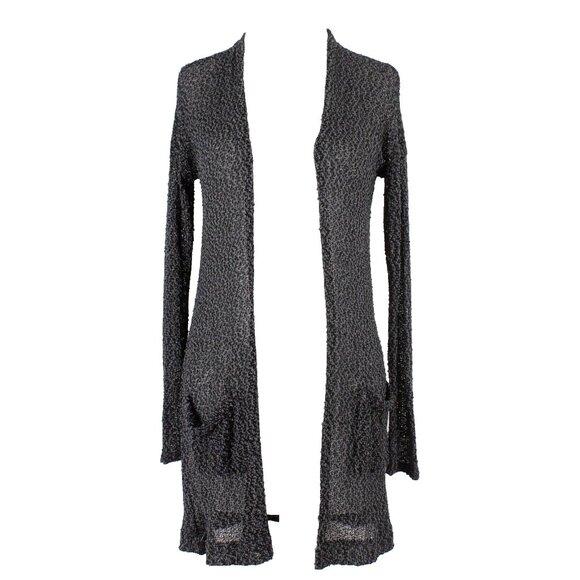 Final Touch Sz S Black Gray Mottled Nubby Open Pockets Thin Knit Wrap - Picture 1 of 4
